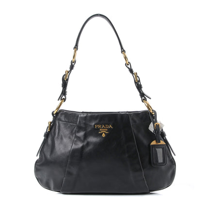 Prada Soft Calf Pleated Hobo Black 1 of 8