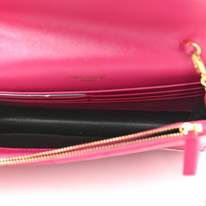 Saint Laurent Grain De Poudre Matelasse Chevron Monogram Envelope Chain Wallet Fresh Fuchsia 5 of 10