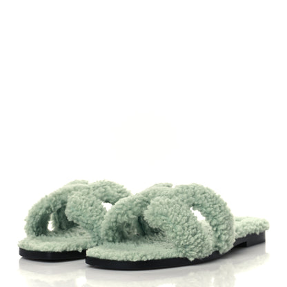 Hermes Woolskin Oran Sandals 37.5 Vert D’Eau 3 of 8