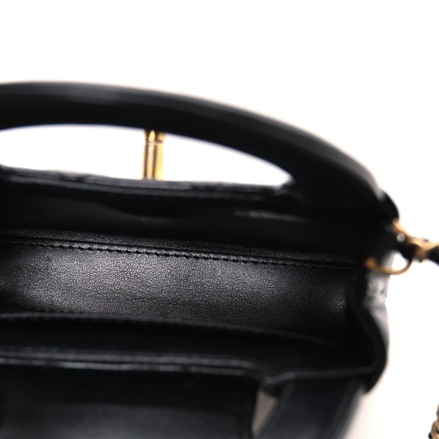 Shiny Aged Calfskin Quilted Mini Nano Kelly Shopper Black
