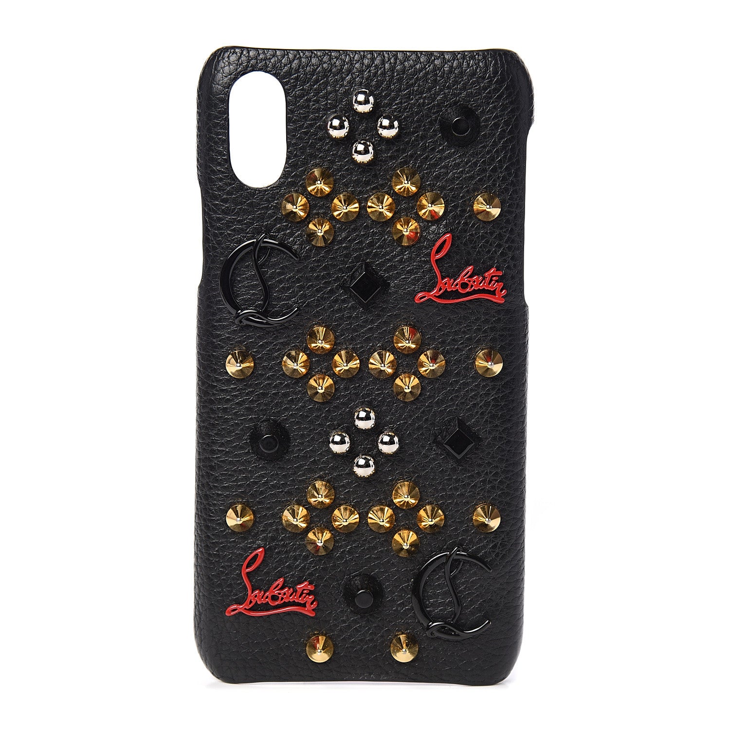 Givenchy CHRISTIAN LOUBOUTIN Calfskin Empire Panettone Spiked iPhone X Case Black Red Gold 1 of 4