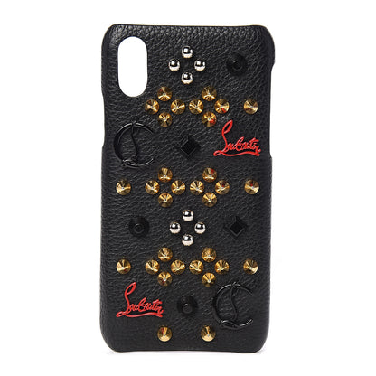 Givenchy CHRISTIAN LOUBOUTIN Calfskin Empire Panettone Spiked iPhone X Case Black Red Gold 1 of 4