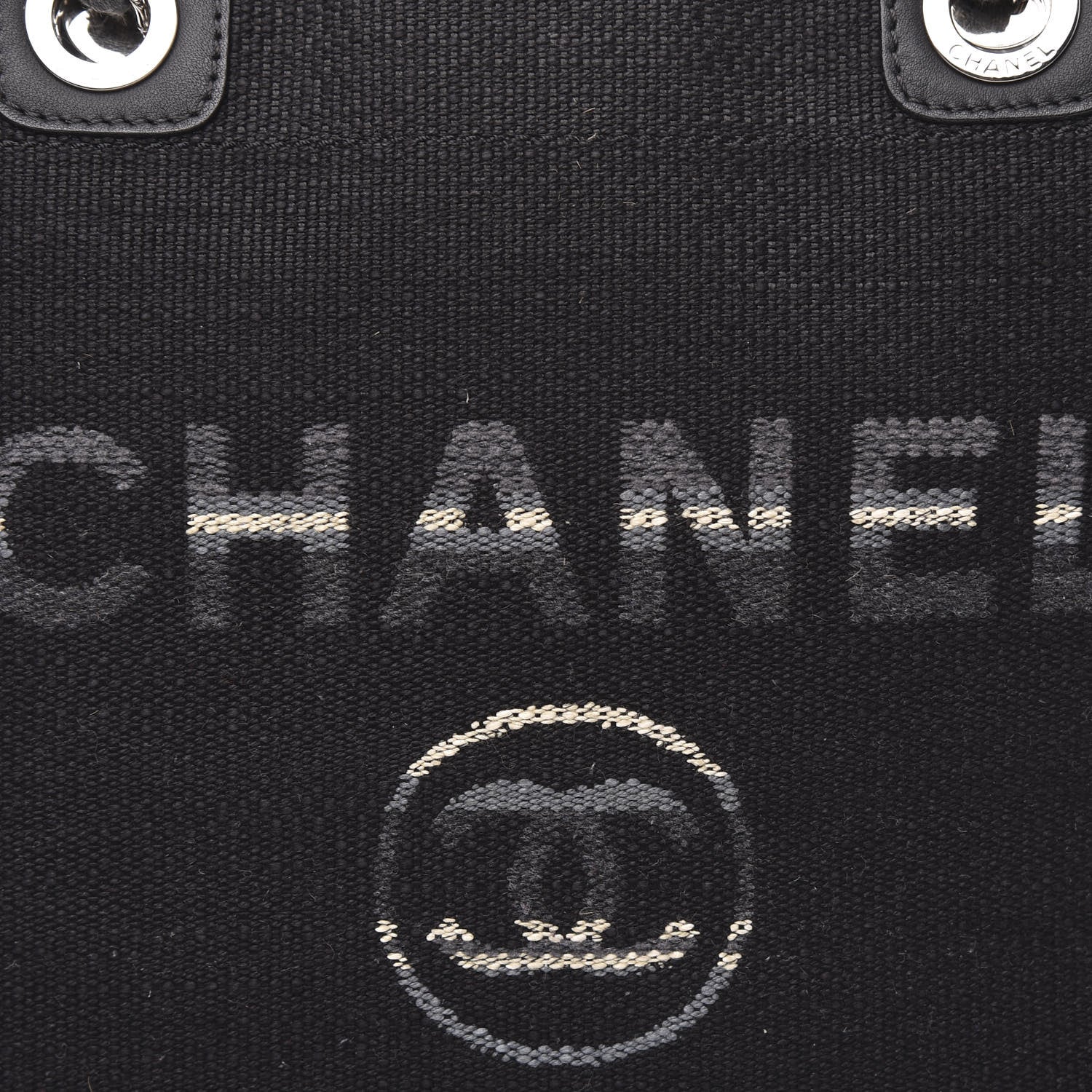 Chanel Striped Canvas Small Deauville Tote Grey Black 11 of 12
