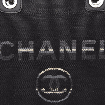 Chanel Striped Canvas Small Deauville Tote Grey Black 11 of 12