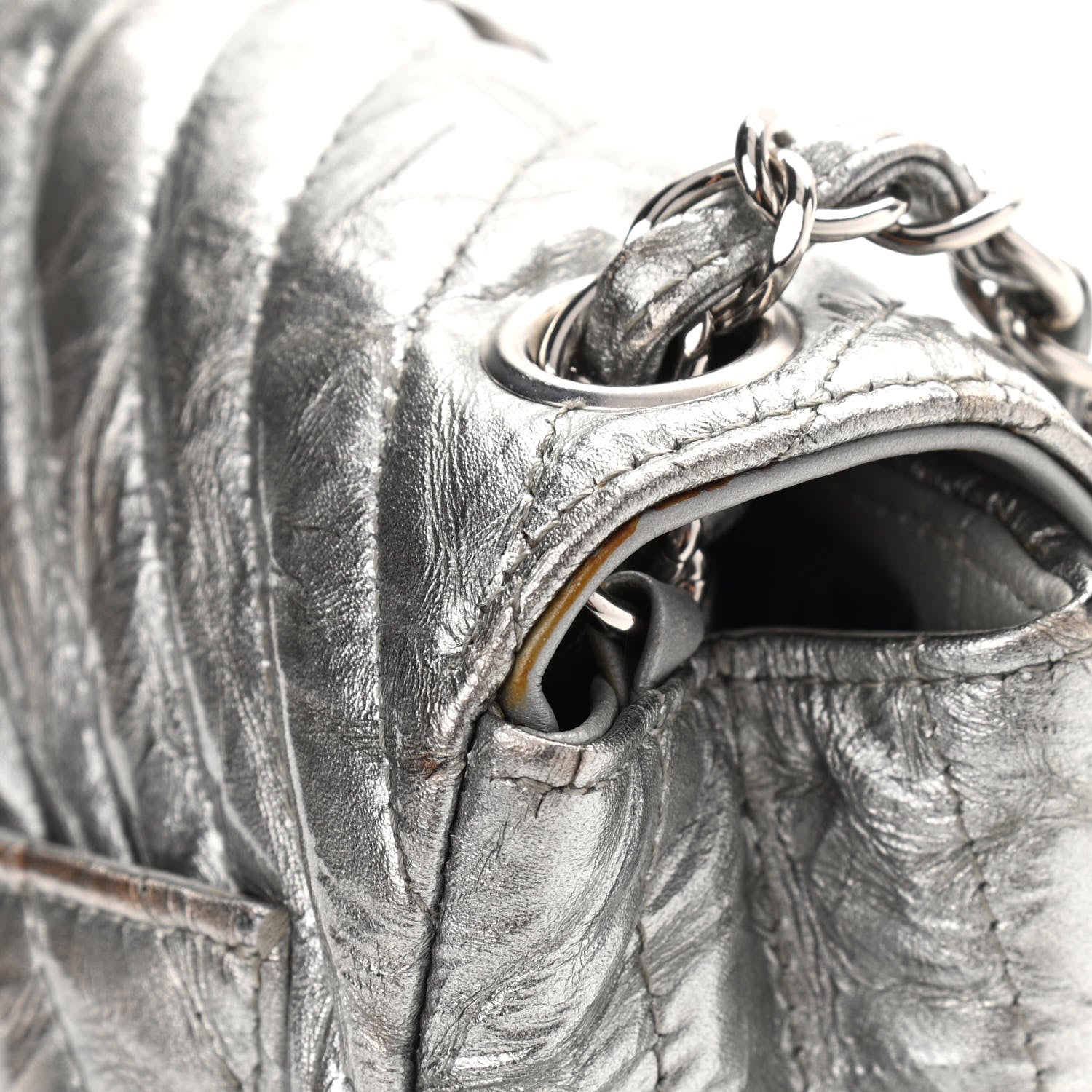 Chanel Metallic Patent Crumpled Calfskin Chevron Quilted Mini Square Flap Silver 11 of 16