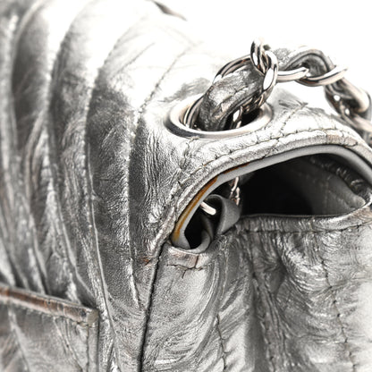 Chanel Metallic Patent Crumpled Calfskin Chevron Quilted Mini Square Flap Silver 11 of 16