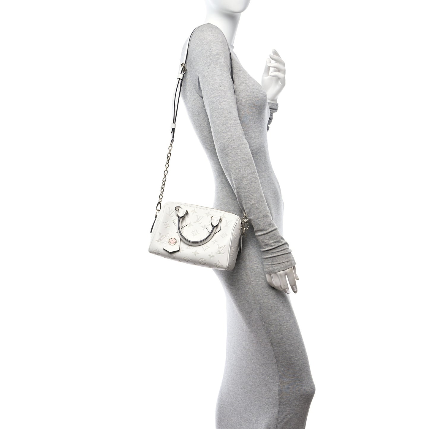 Monogram Embossed Calfskin Speedy Bandouliere 20 White Blanc