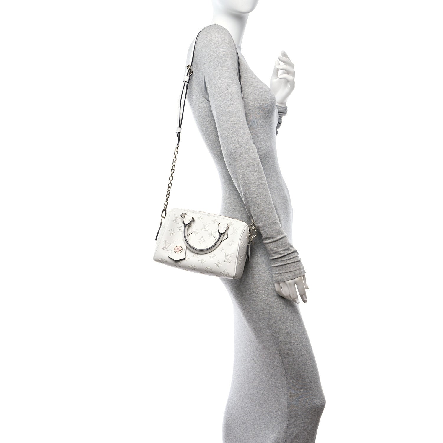 Louis Vuitton Monogram Embossed Calfskin Speedy Bandouliere 20 White Blanc 3 of 9