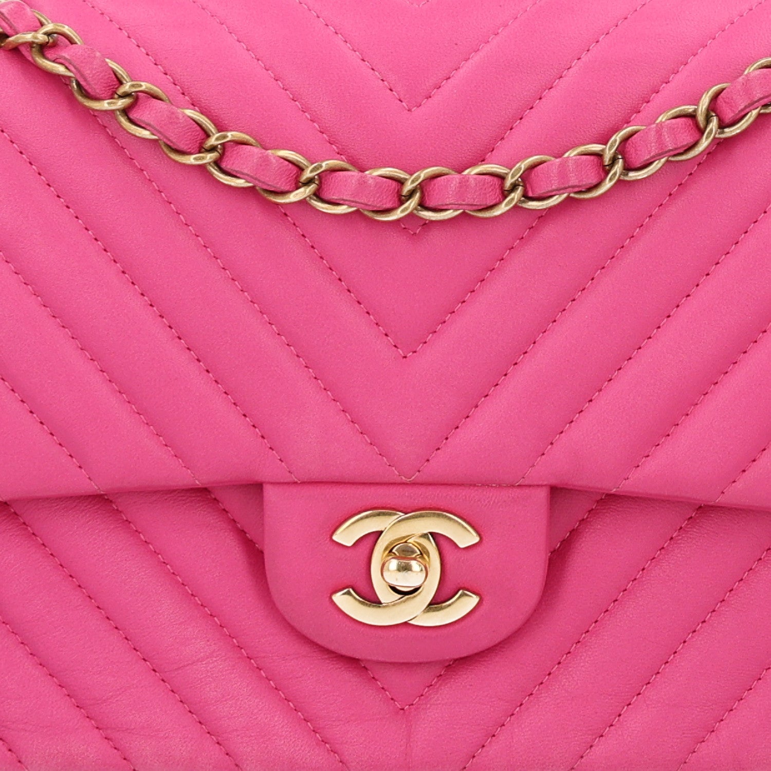 Chanel Lambskin Chevron Quilted Medium Double Flap Dark Pink 8 of 10