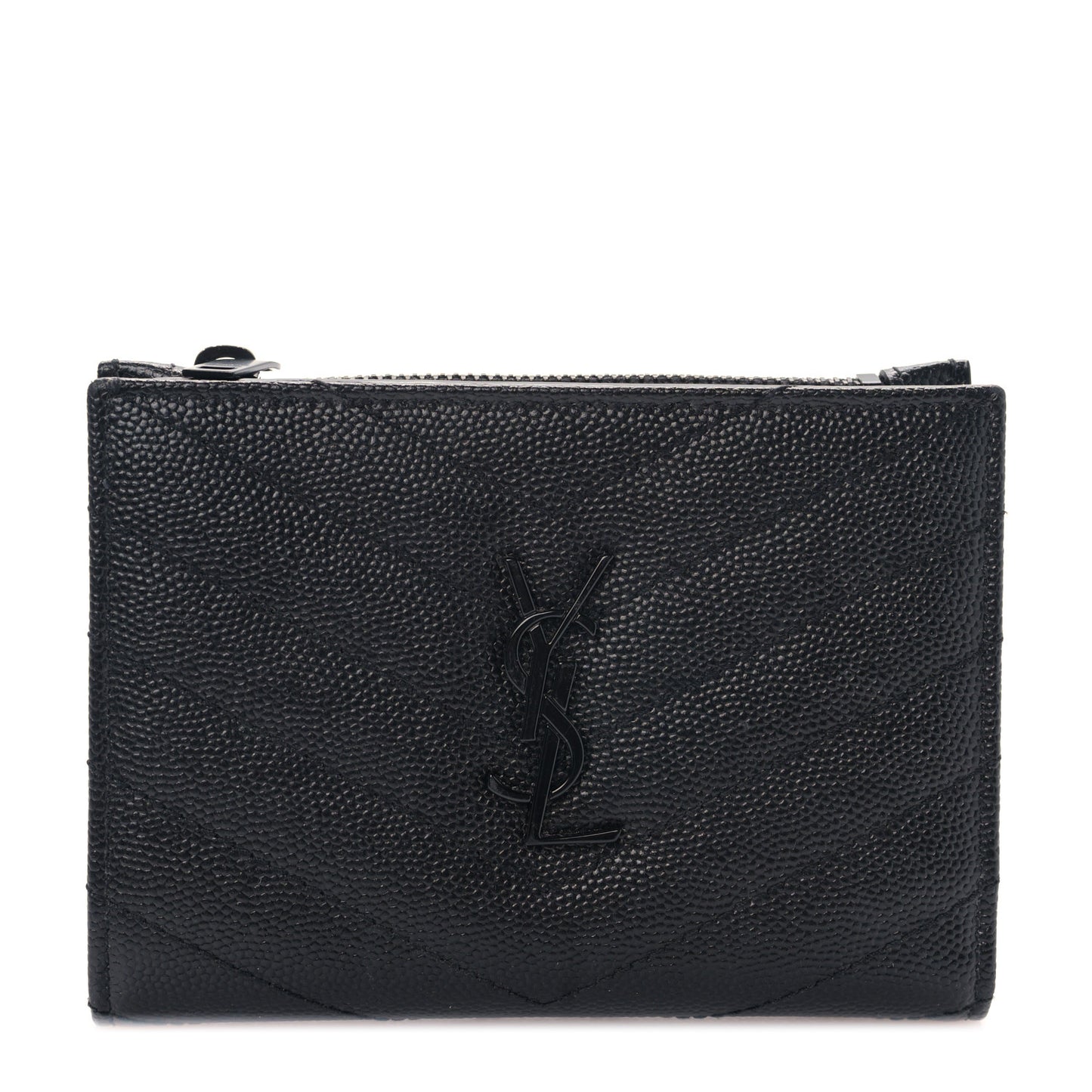 Grain De Poudre Matelasse Chevron Cassandre Fragments Zippered Bi-Fold Wallet Black
