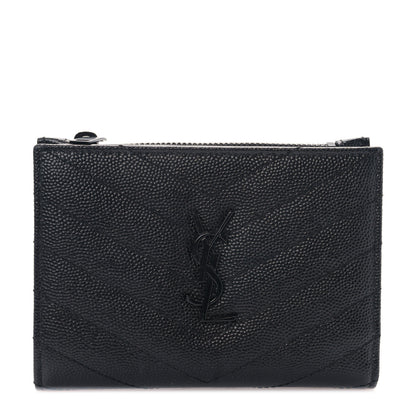 Saint Laurent Grain De Poudre Matelasse Chevron Cassandre Fragments Zippered Bi-Fold Wallet Black 1 of 9