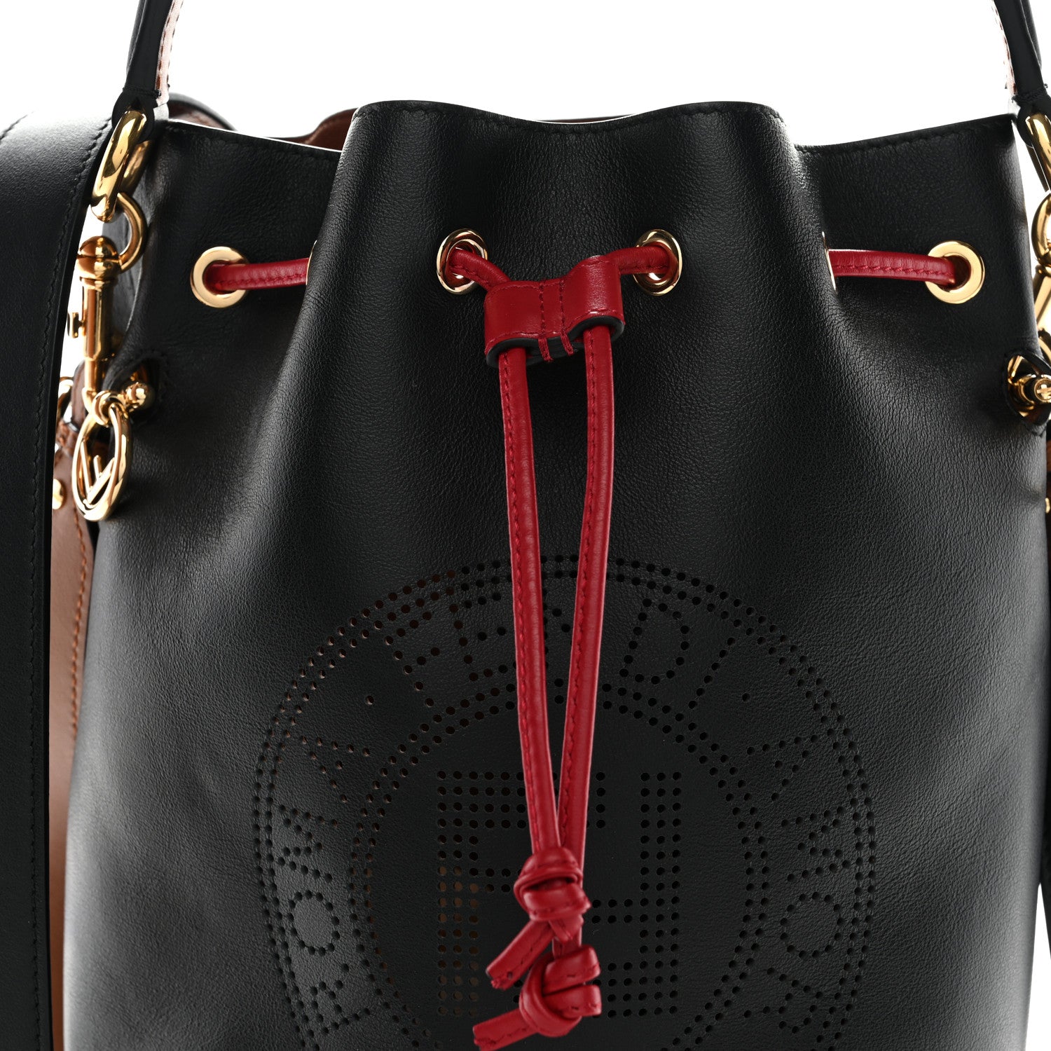 Fendi Vitello Grace F is Fendi Stamp Patch Perforated Small Mon Tresor Bucket Bag Black 7 of 9
