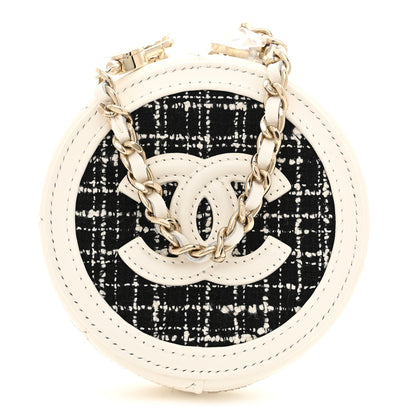 Chanel Tweed Quilted Round Filigree Clutch With Chain White Multicolor 1 of 8