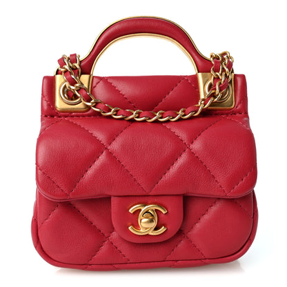 Chanel Calfskin Quilted Lady Handle Flap Card Holder With Chain Dark Pink 1 of 11
