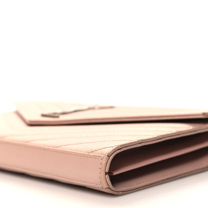 Saint Laurent Grain De Poudre Matelasse Chevron Monogram Chain Wallet Pale Pink 10 of 10