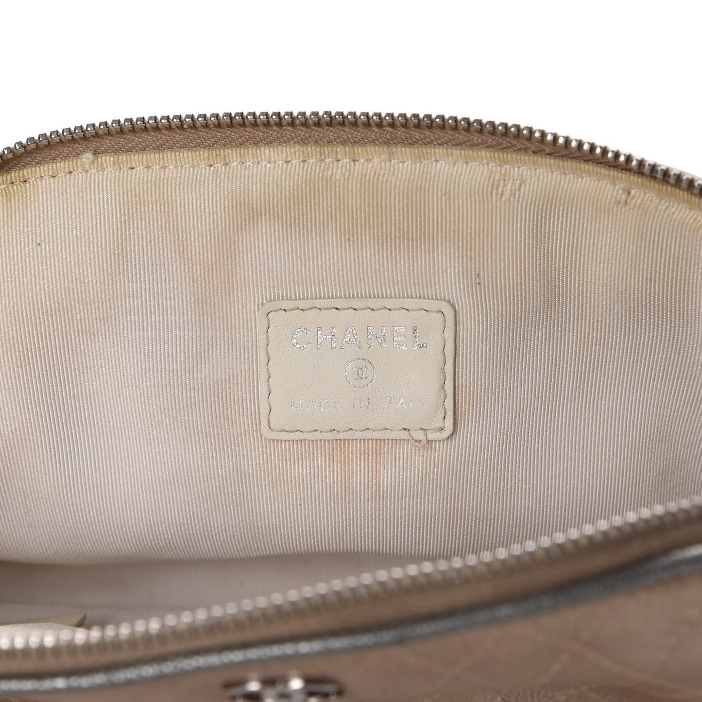 Iridescent Calfskin Embossed Cosmetic Pouch Light Gold