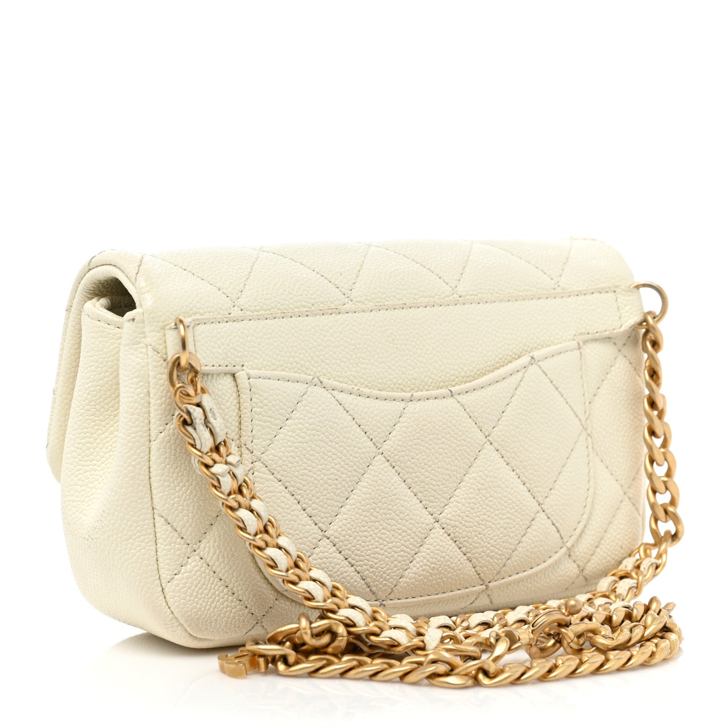 Caviar Quilted Chain Melody Waist Belt Bag White