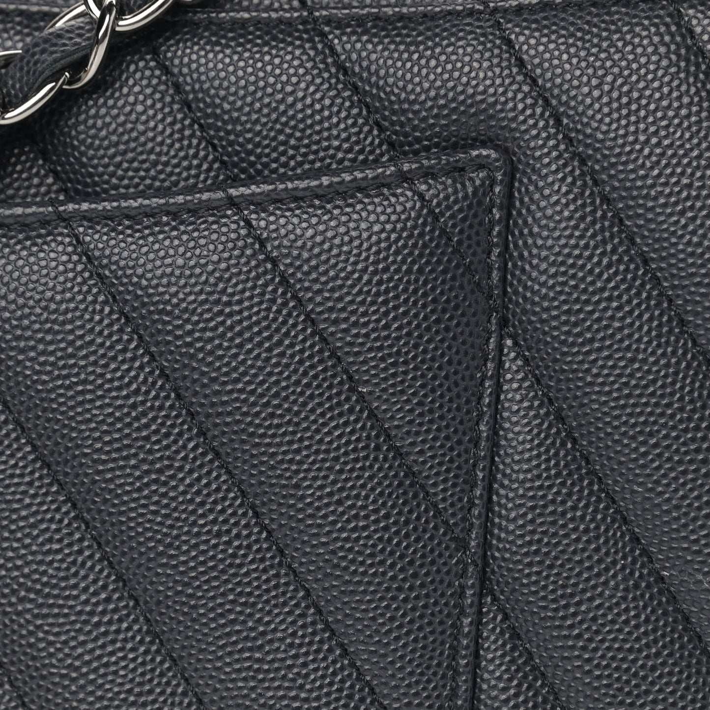 Caviar Chevron Quilted Medium Coco Handle Flap Dark Grey