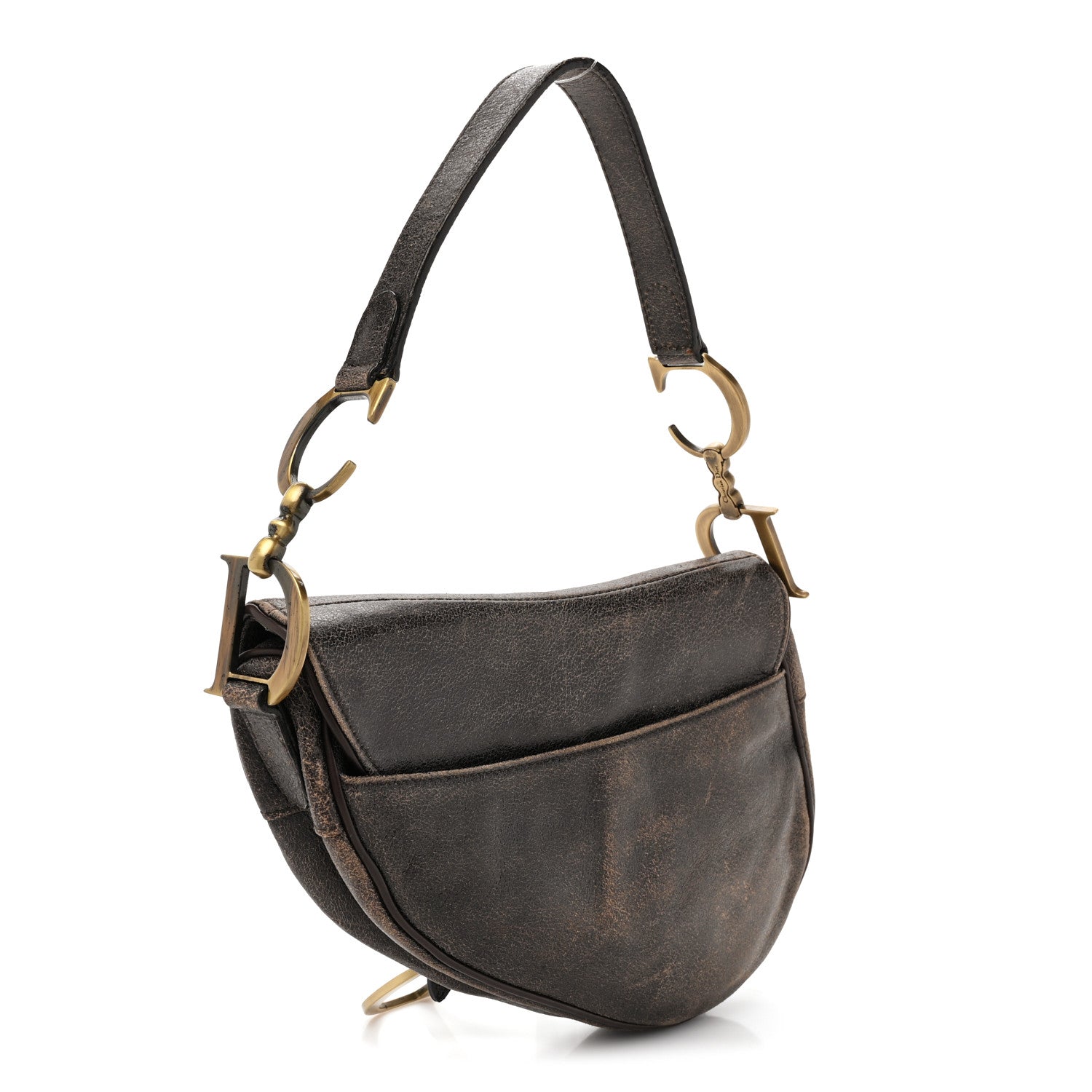 Christian Dior Distressed Calfskin Saddle Bag Brown 3 of 10