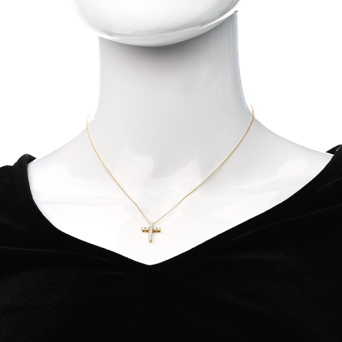 18K Yellow Gold Diamond Small Cross Pendant Necklace