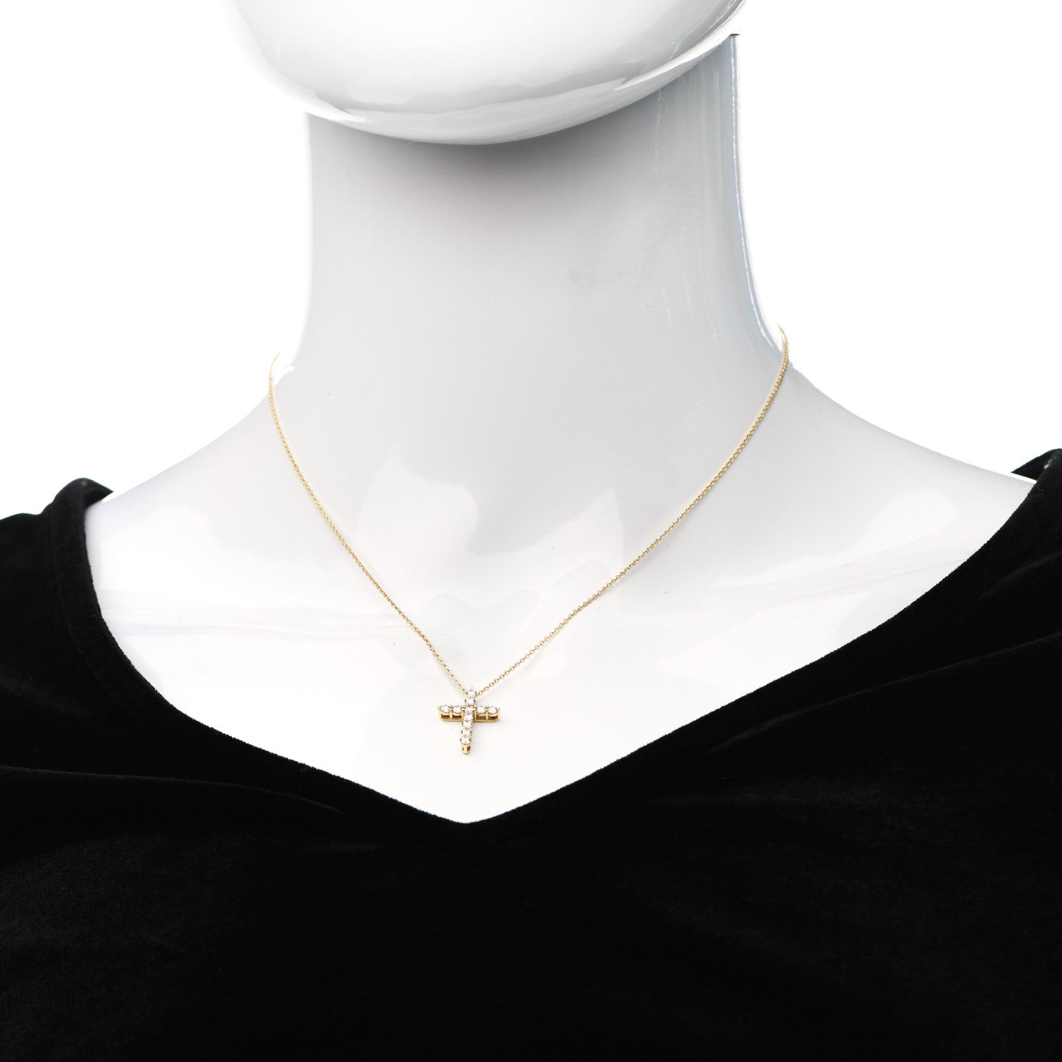 Tiffany 18K Yellow Gold Diamond Small Cross Pendant Necklace 2 of 7