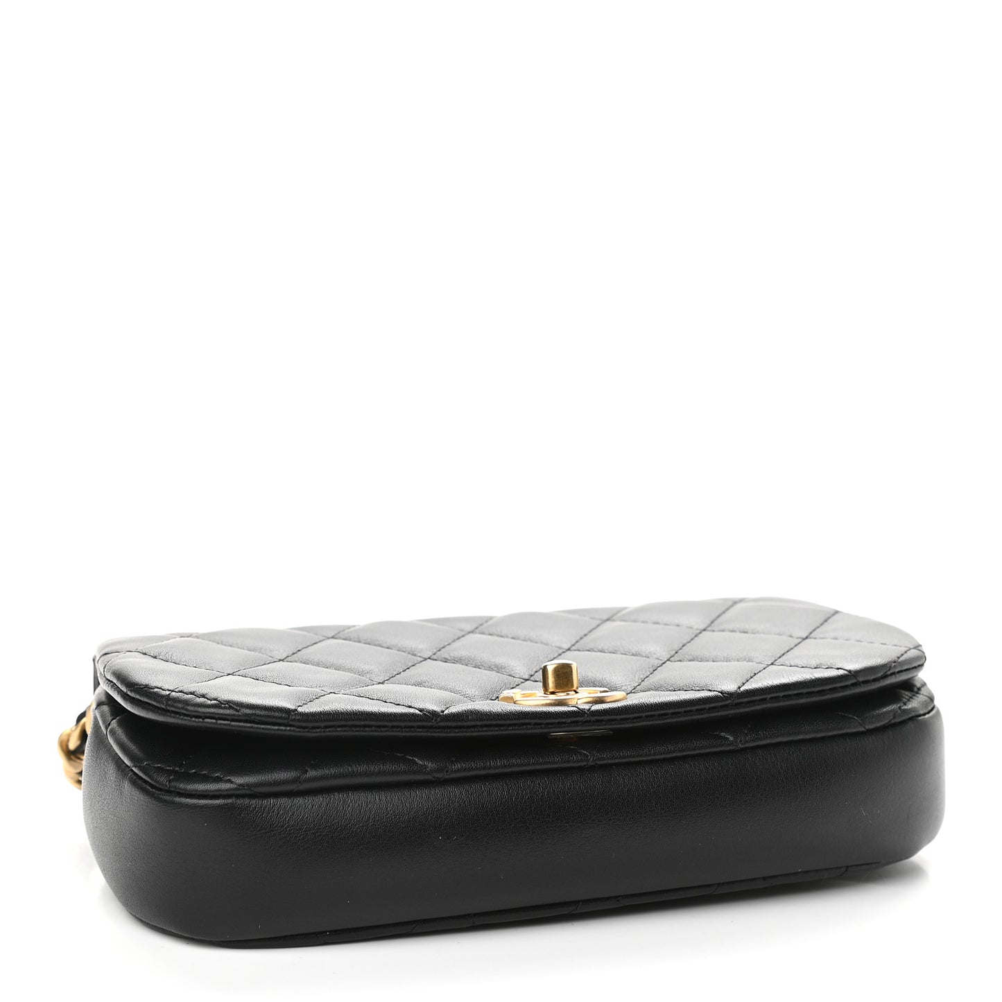 Calfskin Quilted Coco Mail Clutch With Chain Black