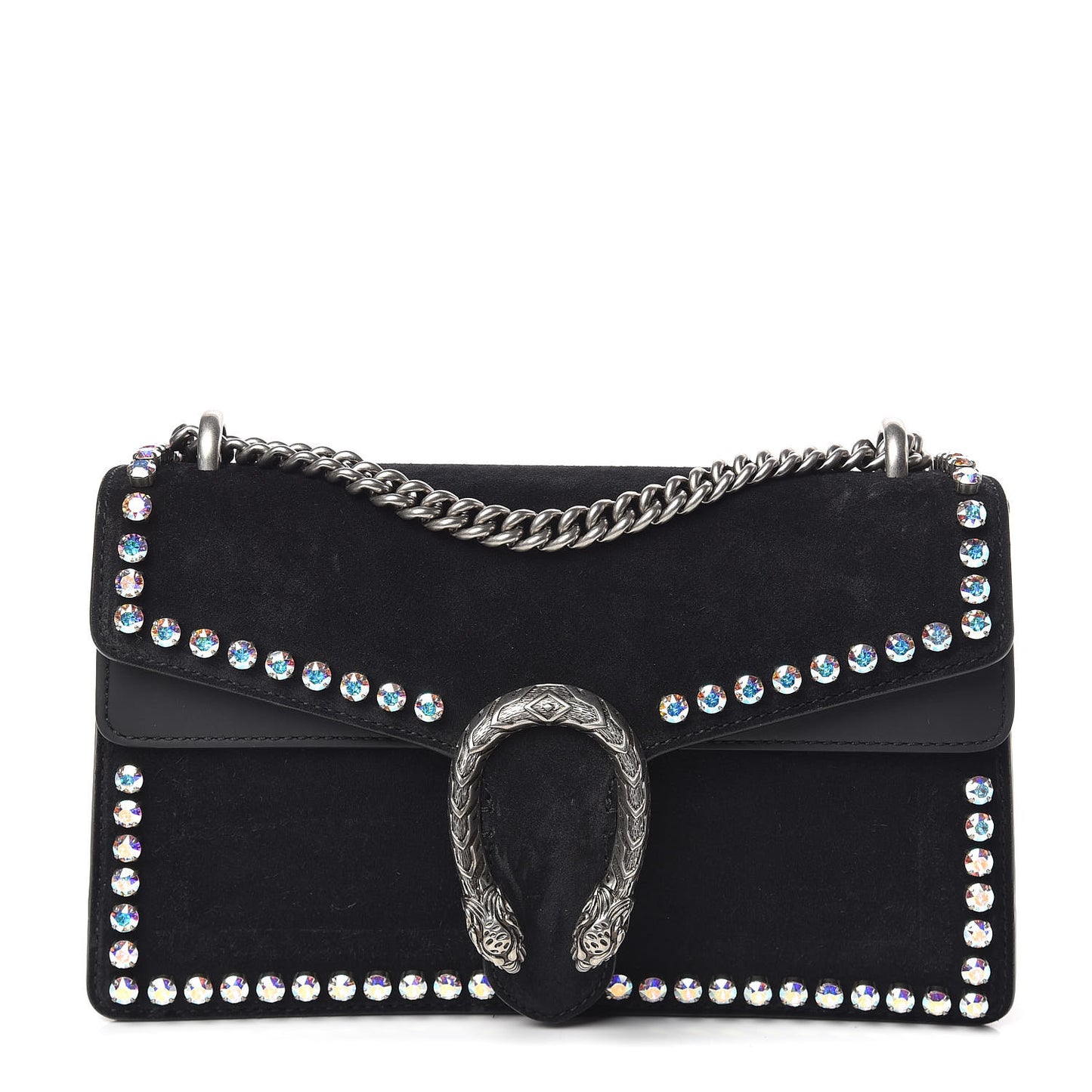 Suede Crystal Small Dionysus Shoulder Bag Black