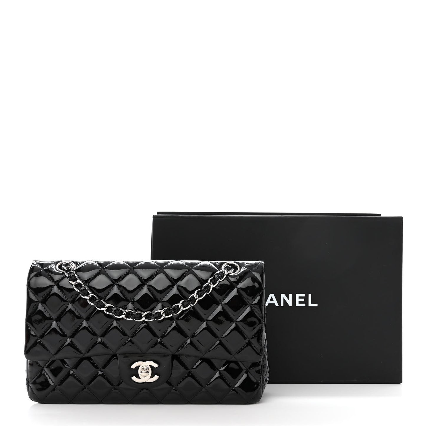 Patent Quilted Medium Double Flap Black
