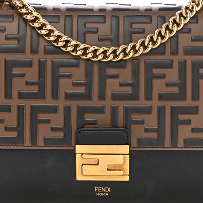 Fendi Vitello Liberty Bi-Color FF 1974 Embossed Chain Strap Kan U Shoulder Bag Black Maya 8 of 10