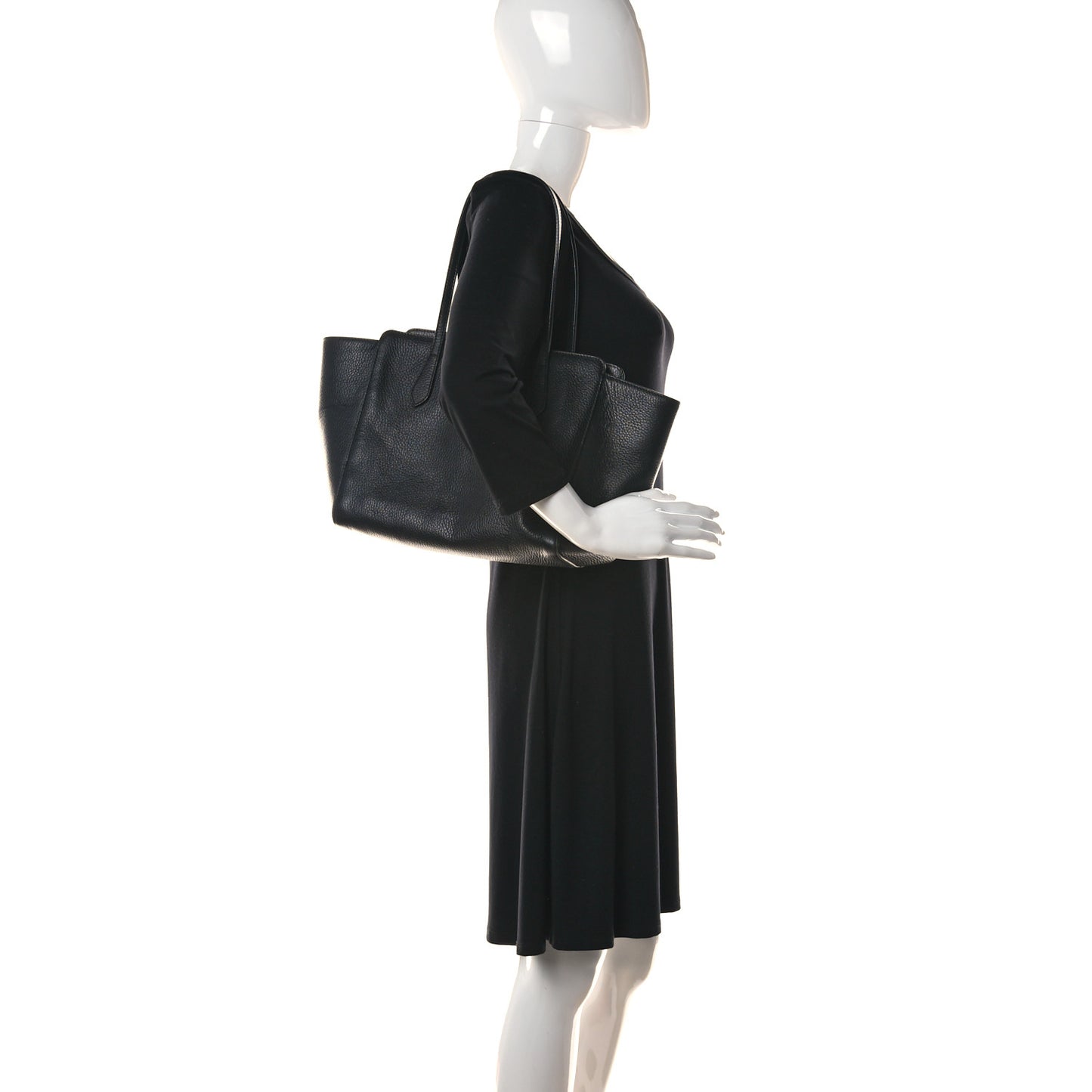 Pebbled Calfskin Small Swing Tote Black