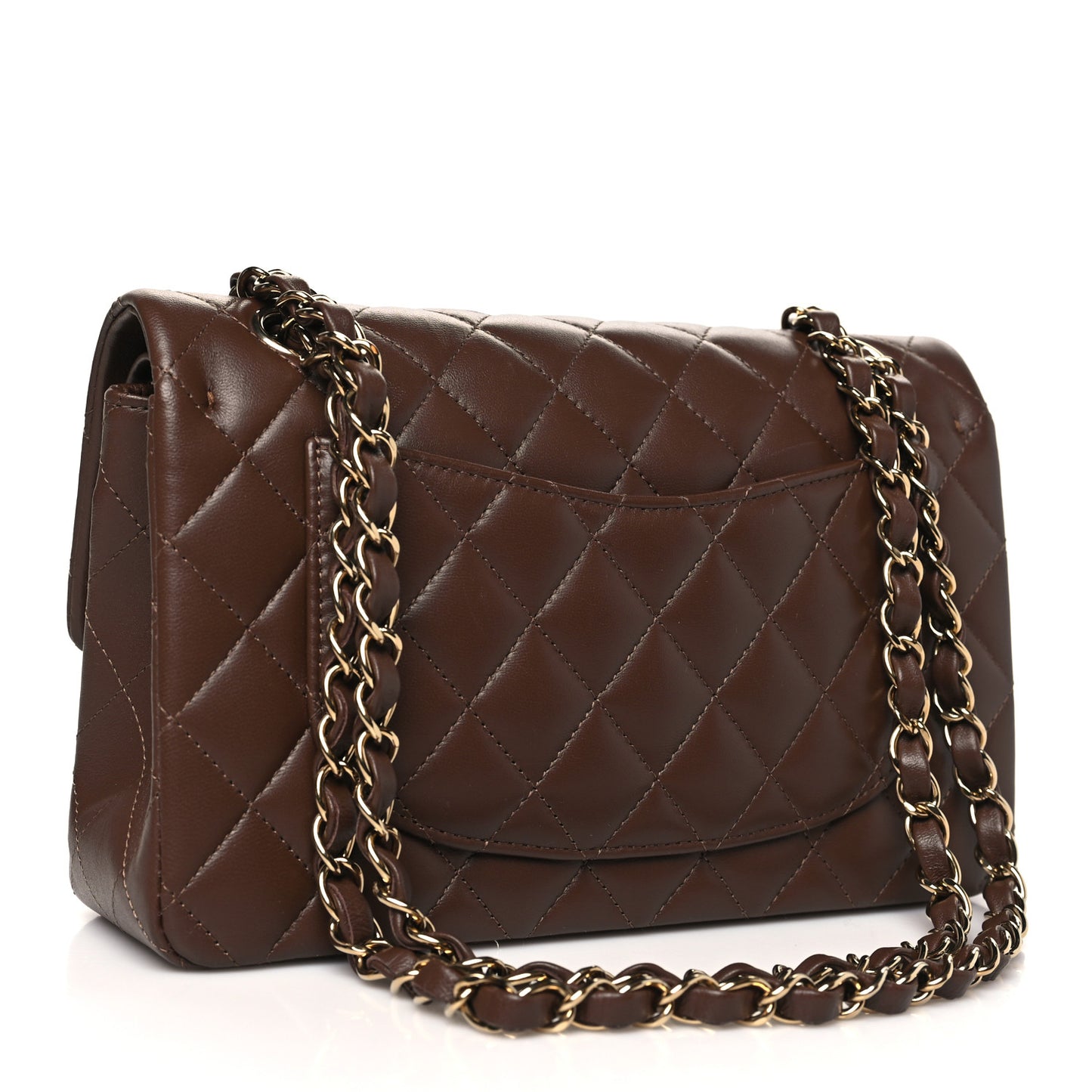 Lambskin Quilted Small Double Flap Dark Brown