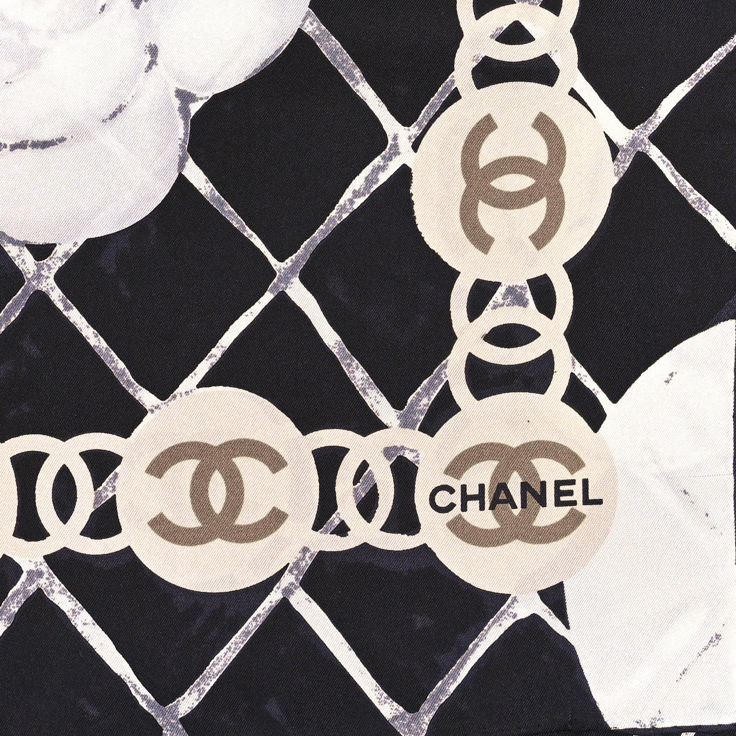 Chanel Silk Camellia CC Square Scarf Black 2 of 3