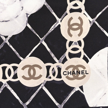 Chanel Silk Camellia CC Square Scarf Black 2 of 3