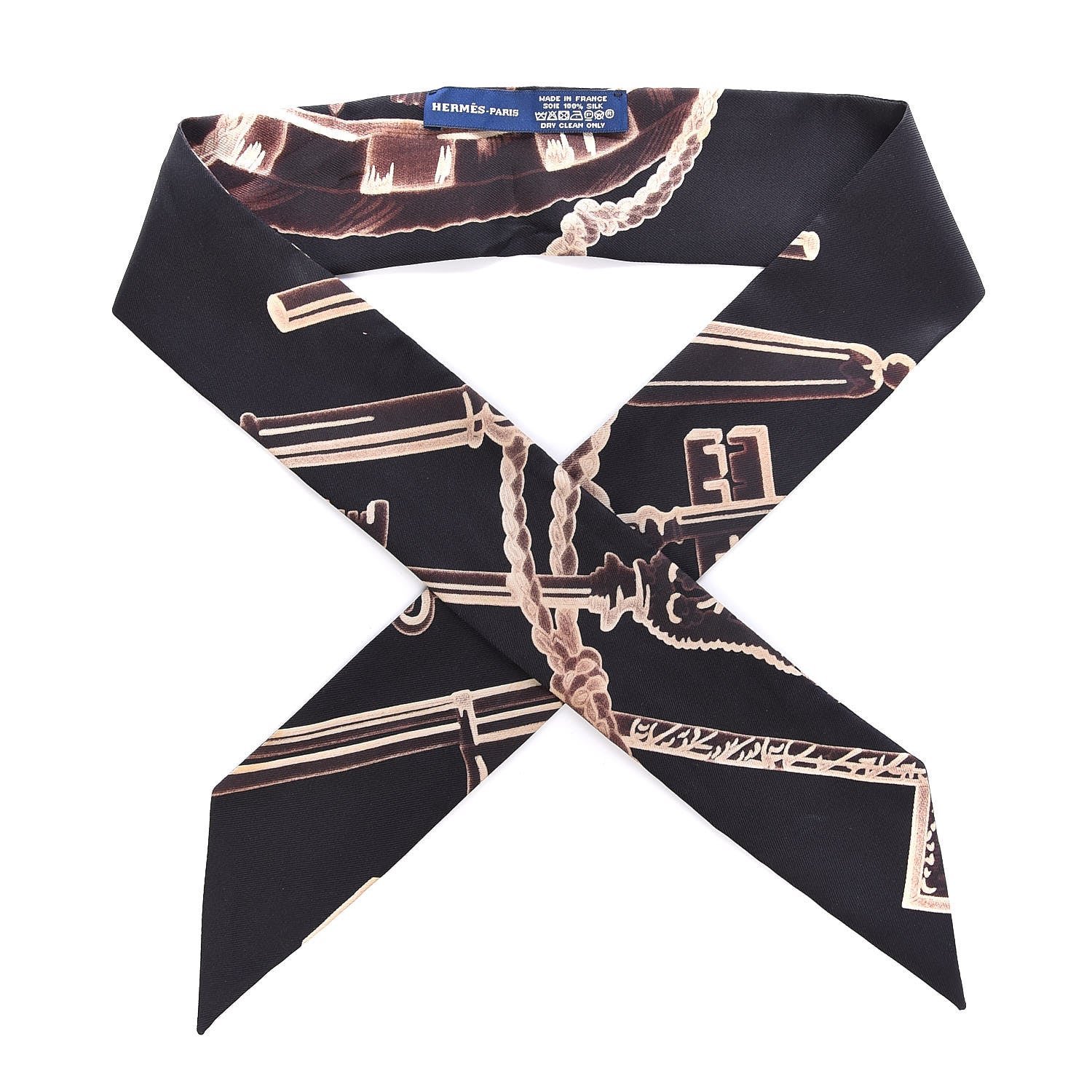 Hermes Silk Les Cles Twilly Black 1 of 3