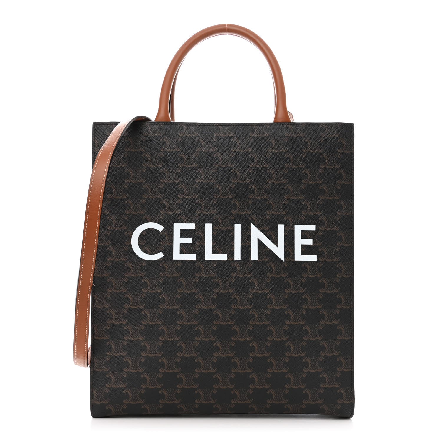 Celine Triomphe Canvas Calfskin Small Vertical Cabas Tan 1 of 13