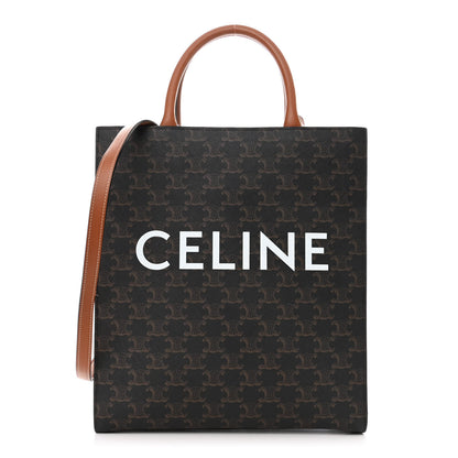 Celine Triomphe Canvas Calfskin Small Vertical Cabas Tan 1 of 13