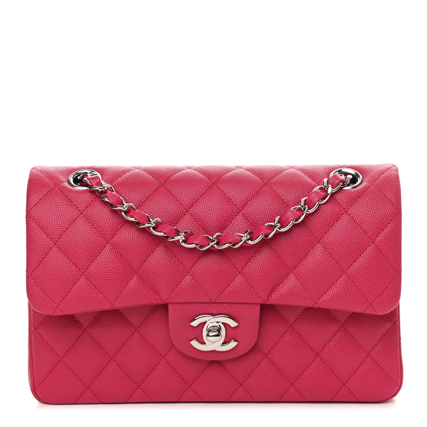 Caviar Quilted Small Double Flap Dark Pink