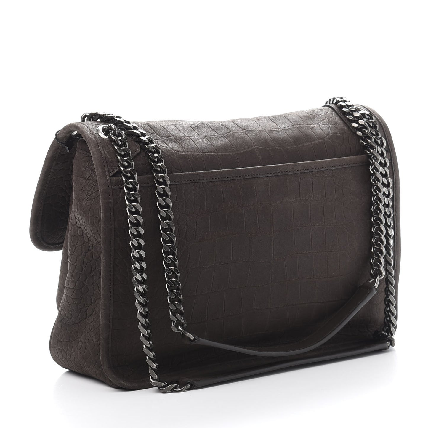 Nubuck Crocodile Embossed Monogram Medium Niki Chain Satchel Wood