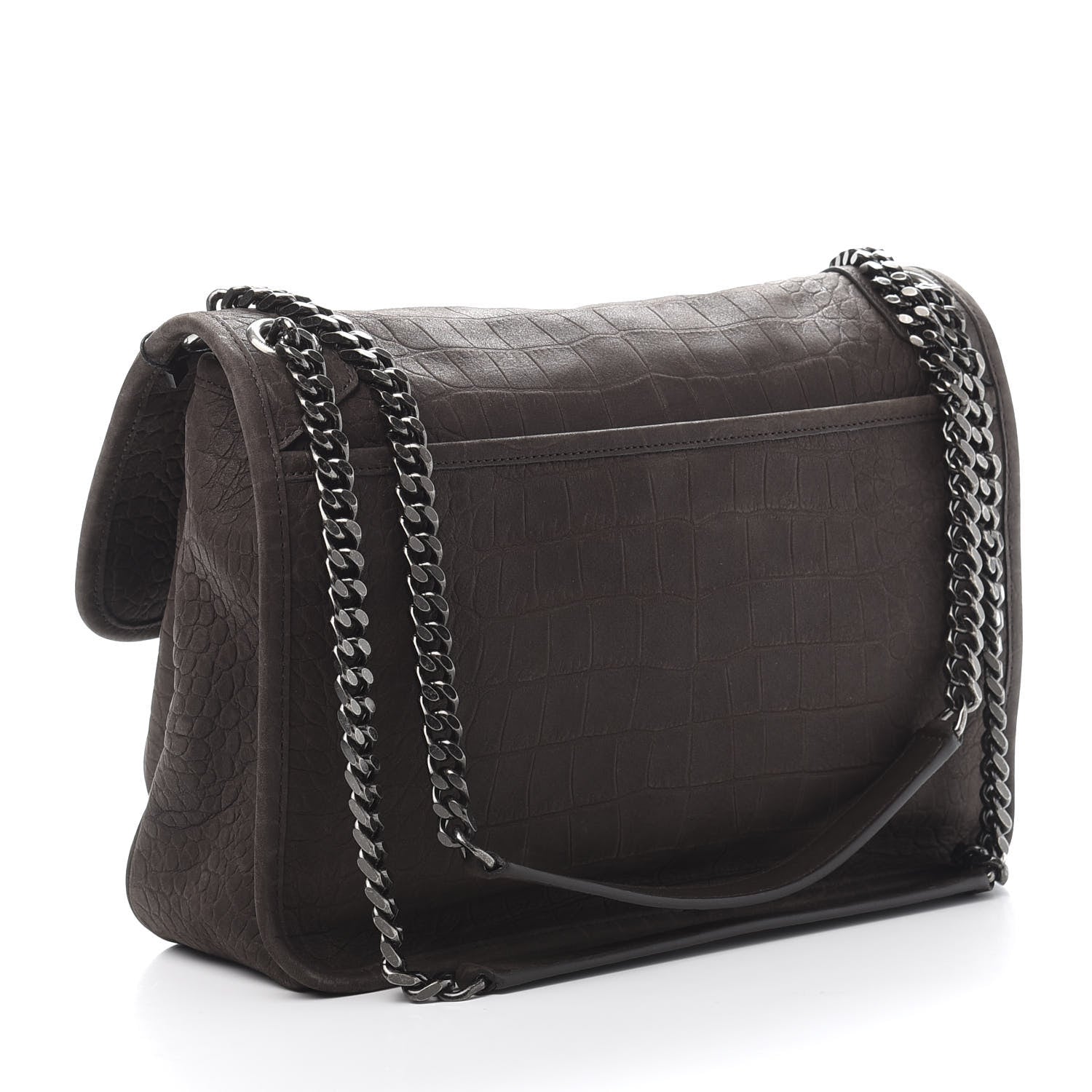 Saint Laurent Nubuck Crocodile Embossed Monogram Medium Niki Chain Satchel Wood 3 of 10