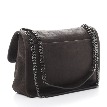 Saint Laurent Nubuck Crocodile Embossed Monogram Medium Niki Chain Satchel Wood 3 of 10
