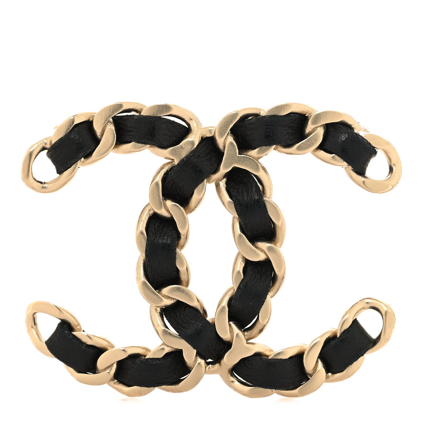 Lambskin Chain CC Brooch Black Gold