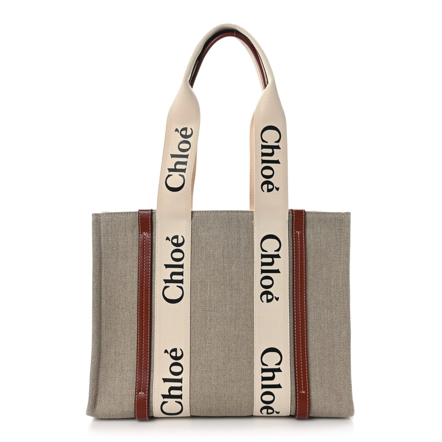 Cotton Calfskin Medium Woody Ribbon Tote White Brown