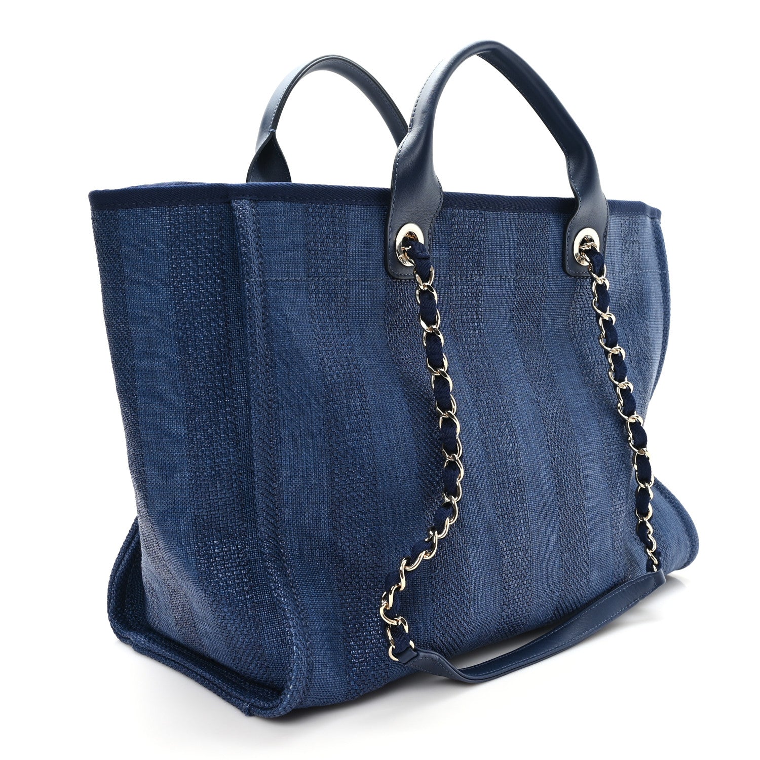 Chanel Mixed Fibers Striped Medium Deauville Tote Navy Blue 3 of 10