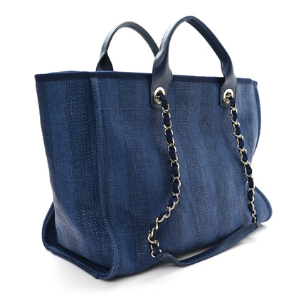 Chanel Mixed Fibers Striped Medium Deauville Tote Navy Blue 3 of 10
