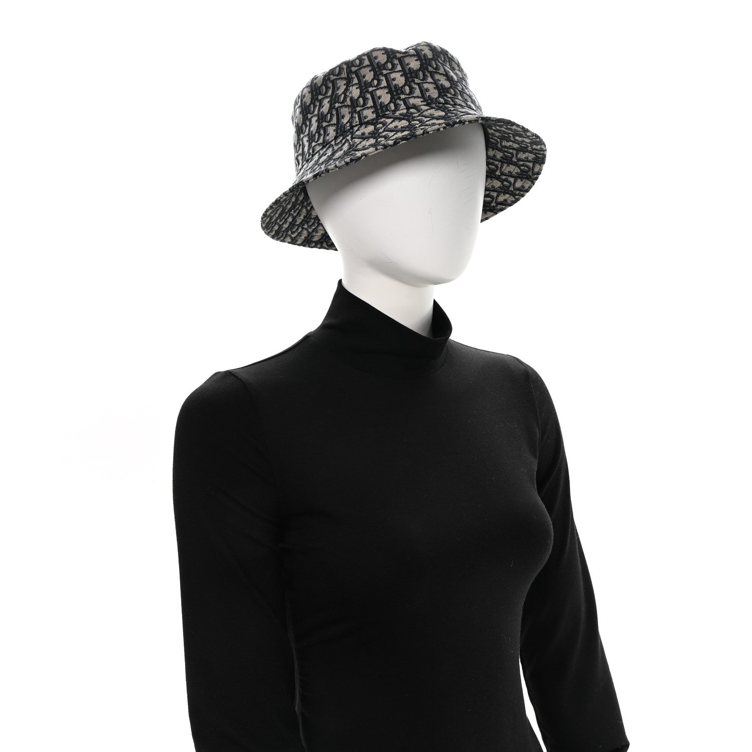 Christian Dior Jacquard Oblique Buckle Bucket Hat 60 Navy Blue Beige 2 of 9