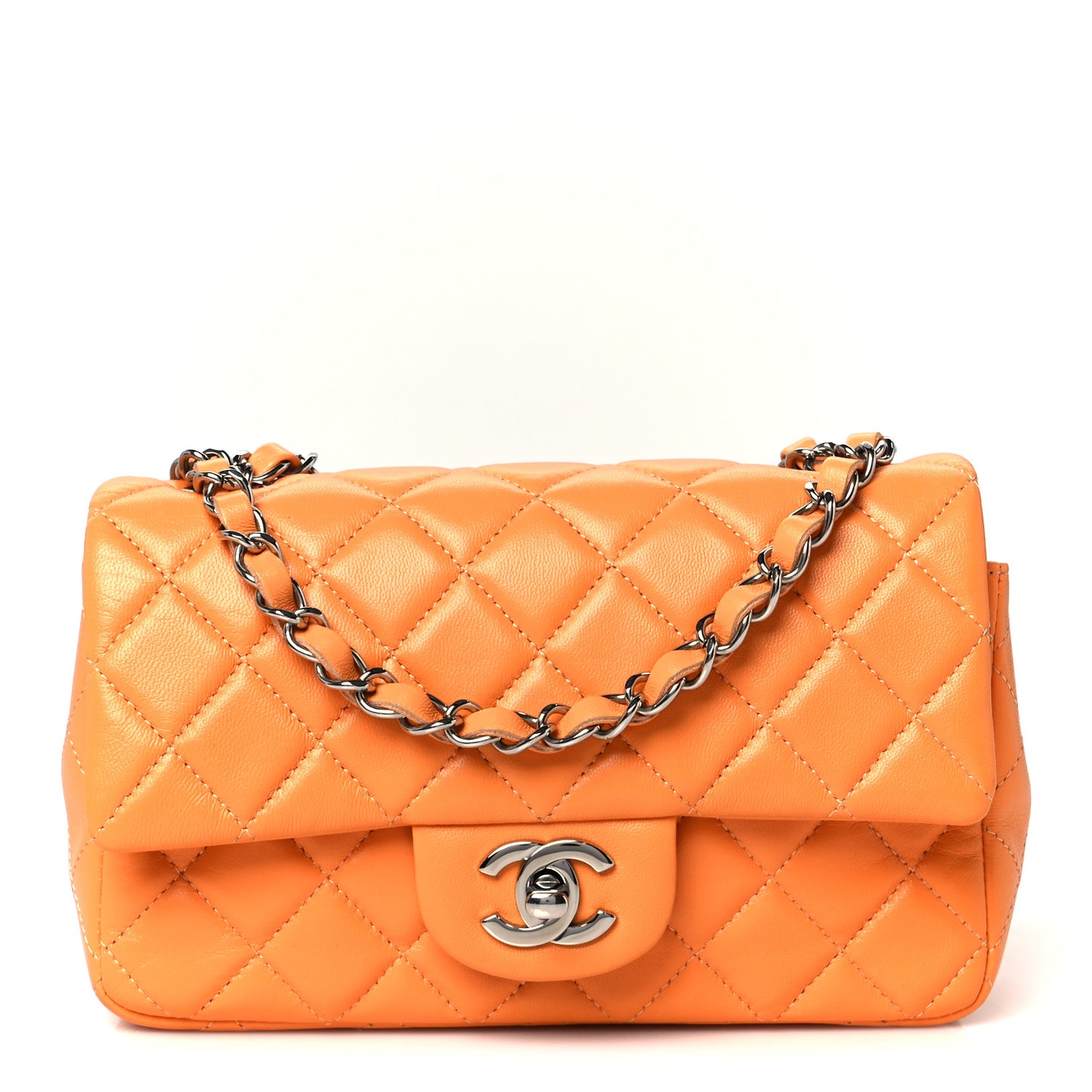 Lambskin Quilted Mini Rectangular Flap Orange