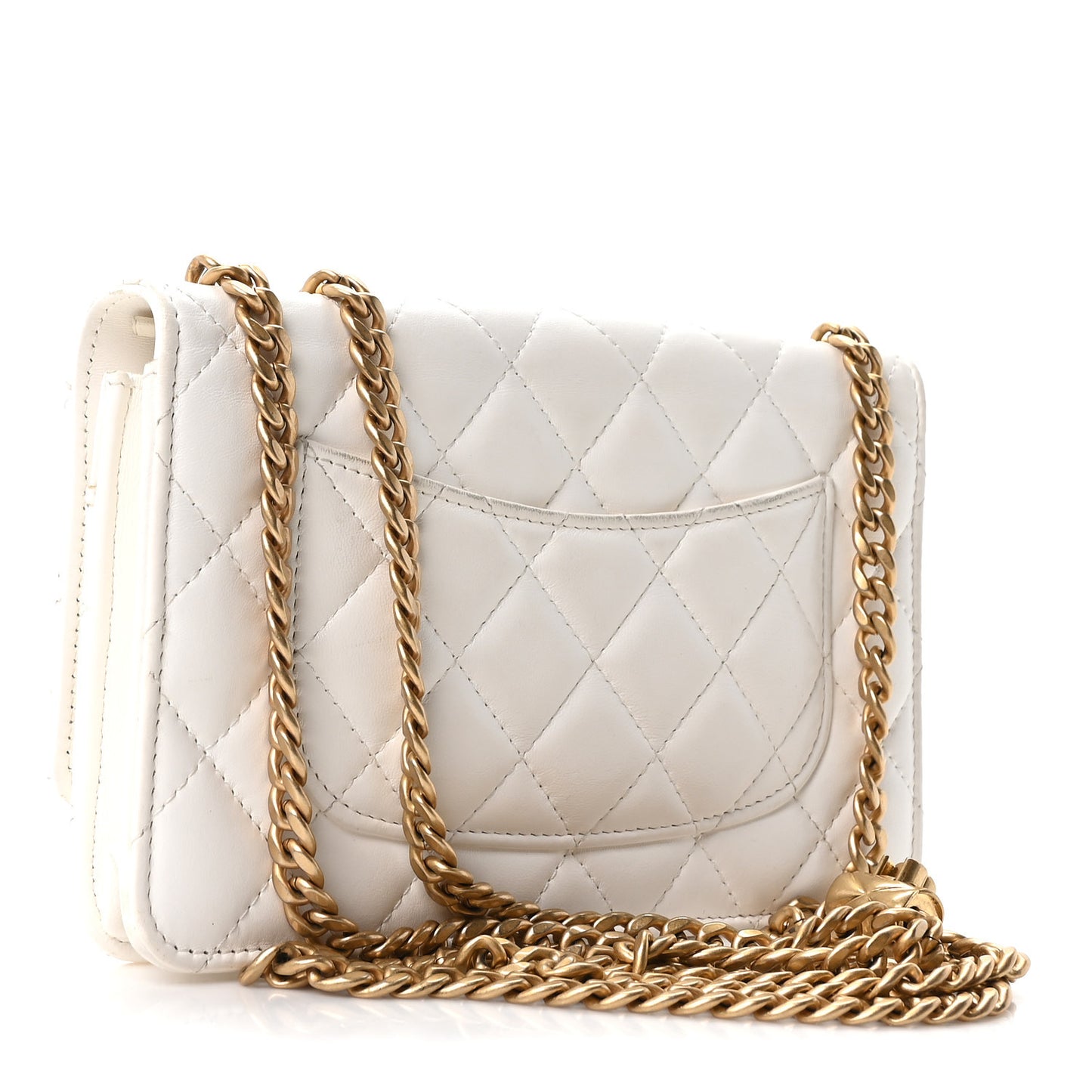 Lambskin Quilted Pillow Crush Wallet On Chain WOC White