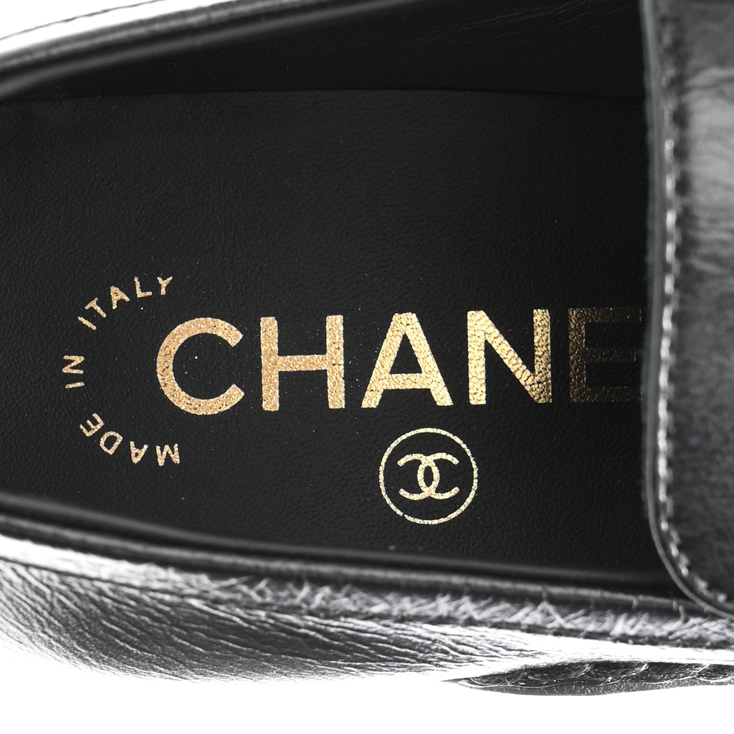 Chanel Shiny Calfskin Metal CC Loafers 37 Black 8 of 9