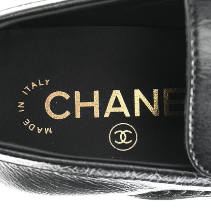 Chanel Shiny Calfskin Metal CC Loafers 37 Black 8 of 9