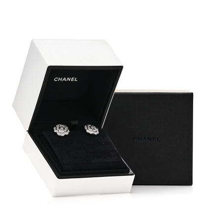 Chanel 18K White Gold Diamond Bouton de Camelia Earrings 5 of 5